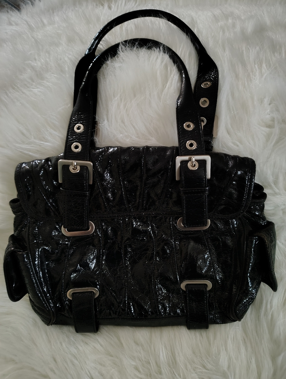 Stuart Weitzman "Cala Flip" Black Patent Leather Bag